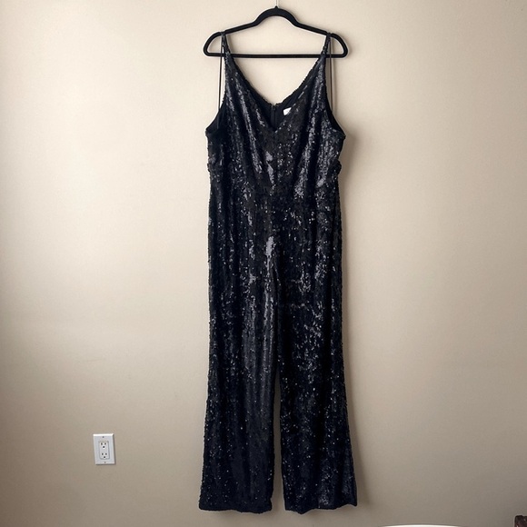 Dress the Population Charlie Black Sequin Sequined Flare Leg Jumpsuit Romper 3X - Picture 3 of 9